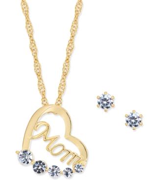 Charter Club Gold-tone Crystal Mom Heart Pendant Necklace & Stud Earrings