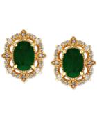 Emerald (9/10 Ct. T.w.) And Diamond (1/8 Ct. T.w.) Stud Earrings In 14k Gold
