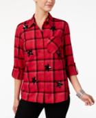 Style & Co Sequin-embellished Plaid Cotton Shirt, Created For Macy's