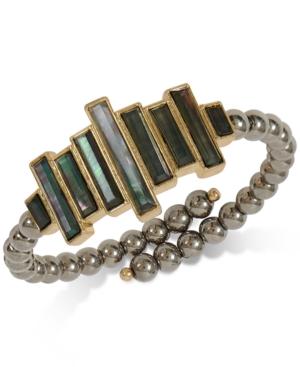 Lucky Brand Gold-tone Black Mother-of-pearl Stone Imitation Pearl Cuff Bracelet