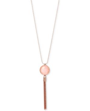 Kenneth Cole New York Rose Gold-tone Pink Stone Tassel Lariat Necklace