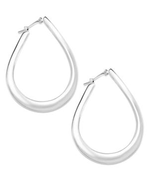 Sterling Silver Earrings, Large Flat Teardrop Hoop Earrings