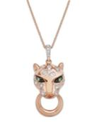 Signature By Effy Emerald (7/8 Ct. T.w.) And Diamond (3/8 Ct. T.w.) Panther Pendant Necklace In 14k Rose Gold
