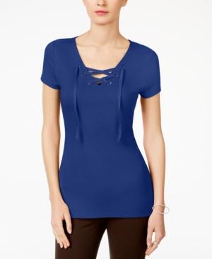 Inc International Concepts Lace-up T-shirt, Created For Macy's