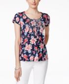 Charter Club Embellished Pintucked Top, Floral Print