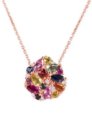 Multi-sapphire (2-9/10 Ct. T.w.) And Diamond (1/10 Ct. T.w.) Pendant Necklace In 14k Rose Gold