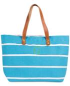 Cathy's Concepts Personalized Light Blue Striped Tote With Leather Handles