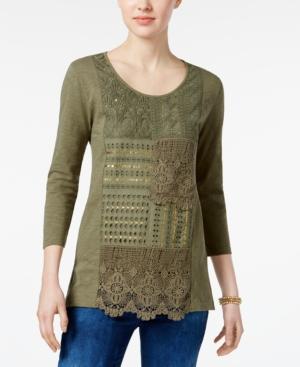 Jm Collection Cotton Patchwork-lace Top, Created For Macy's