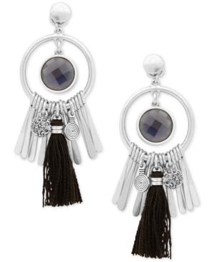 Lucky Brand Silver-tone Reversible Stone & Tassel Orbital Drop Earrings, A Macy's Exclusive Style
