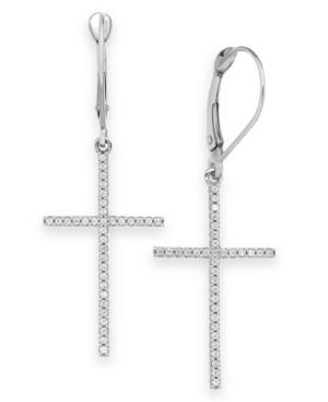 Wrapped Diamond Cross Earrings In 10k White Gold (1/5 Ct. T.w.), Created For Macy's