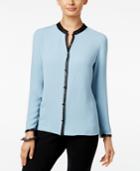 Alfani Petite Faux-leather Trim Blouse, Only At Macy's