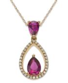 10k Rose Gold Over Sterling Silver Necklace, Ruby (1-1/3 Ct. T.w.) And Diamond (1/8 Ct. T.w.) Drop Pendant