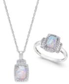 Lab-created Opal (5/8 Ct. T.w.) And White Sapphire (5/8 Ct. T.w.) Pendant Necklace And Matching Ring Set In Sterling Silver