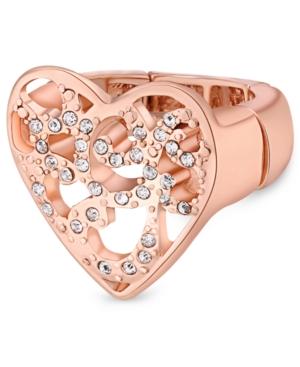 Guess Rose Gold-tone Pave Heart Stretch Ring