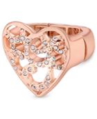 Guess Rose Gold-tone Pave Heart Stretch Ring