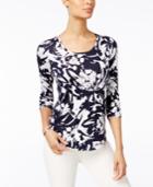 Jm Collection Petite Floral-print Shirttail Top, Created For Macy's