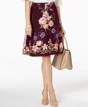 Eci Floral-embroidered A-line Skirt