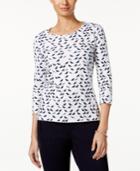 Charter Club Petite Cotton Bird-print Top, Only At Macy's
