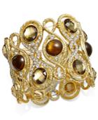 Inc International Concepts Gold-tone Crystal Pave Tiger's Eye Stretch Bracelet