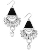 Lucky Brand Silver-tone Crystal & Black Velvet Drop Earrings
