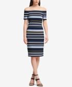 Dkny Striped Off-the-shoulder Dress