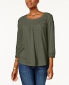 Style & Co Petite Cotton Crochet-trim Top, Created For Macy's