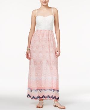 Trixxi Juniors' Crochet Printed-skirt Maxi Dress