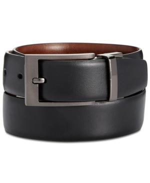 Perry Ellis Men's Leather Zeus Etched Reversible Buckle Belt