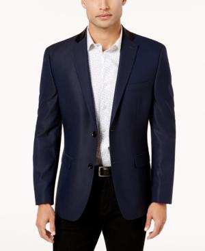 Alfani Men's Slim-fit Blue And Black Mini Grid Patterned Dinner Jacket, Created For Macy's