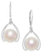 Cultured Freshwater Pearl (11mm) & Diamond Accent Drop Earrings In Sterling Silver