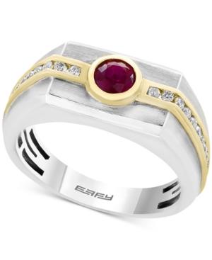 Effy Men's Ruby (5/8 Ct. T.w.) And Diamond (1/3 Ct. T.w.) Two-tone Ring In 14k Gold And White Gold