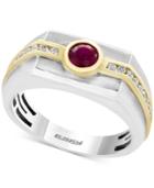 Effy Men's Ruby (5/8 Ct. T.w.) And Diamond (1/3 Ct. T.w.) Two-tone Ring In 14k Gold And White Gold