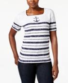 Alfred Dunner Striped Anchor-graphic Top