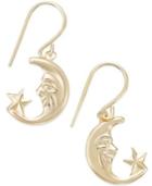 Moon And Star Drop Earrings In 10k Gold