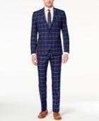 Nick Graham Men's Slim-fit Stretch Navy/gold Windowpane Suit