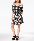 Bar Iii Plaid Off-the-shoulder Dress, Created For Macy's