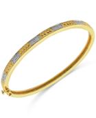 Diamond Accent Textured Hinged Bangle Bracelet In Gold-plated Sterling Silver