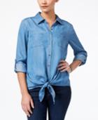 Style & Co Tie-hem Denim Shirt, Created For Macy's