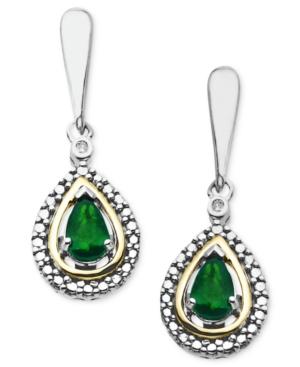 14k Gold And Sterling Silver Earrings, Emerald (3/8 Ct. T.w.) And Diamond Accent Teardrop Earrings