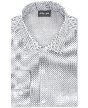 Kenneth Cole Reaction Men's Slim-fit Techni-cole Stretch Performance Blue Haze Print Dress Shirt