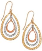 Tri-tone Teardrop Orbital Drop Earrings In 10k White, Yellow And Rose Gold