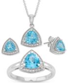 Blue Topaz (4-3/4 Ct. T.w.) And Diamond Accent Pendant Box Set In Sterling Silver