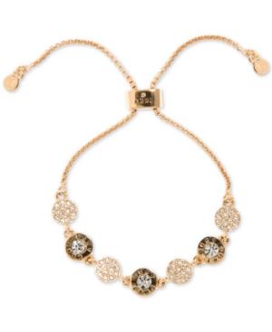 Dkny Gold-tone Crystal & Logo Disc Slider Bracelet