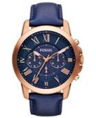 Fossil Men's Grant Navy Leather Strap Watch 44mm Fs4835