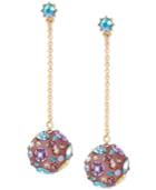 Betsey Johnson Gold-tone Multi-stone Flower Orb Linear Drop Earrings
