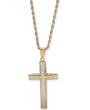 Two-tone Edged 20 Cross Pendant Necklace In 14k Gold