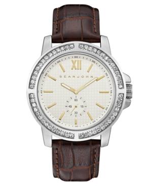 Sean John Men's Venice Brown Leather Strap Watch 45mm