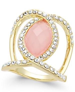 Inc International Concepts Gold-tone Pink Stone And Pave Curved Statement Ring, Only At Macy's