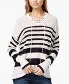 Tommy Hilfiger Striped Lace-up Sweater, Created For Macy's