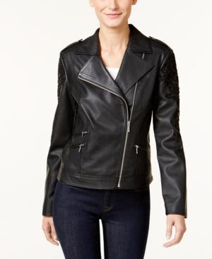 Inc International Concepts Embroidered Faux-leather Moto Jacket, Only At Macy's